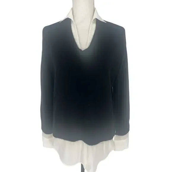 Brochu Walker Looker Layered V Neck Sweater Black Mixed Media XS - Picture 4 of 16